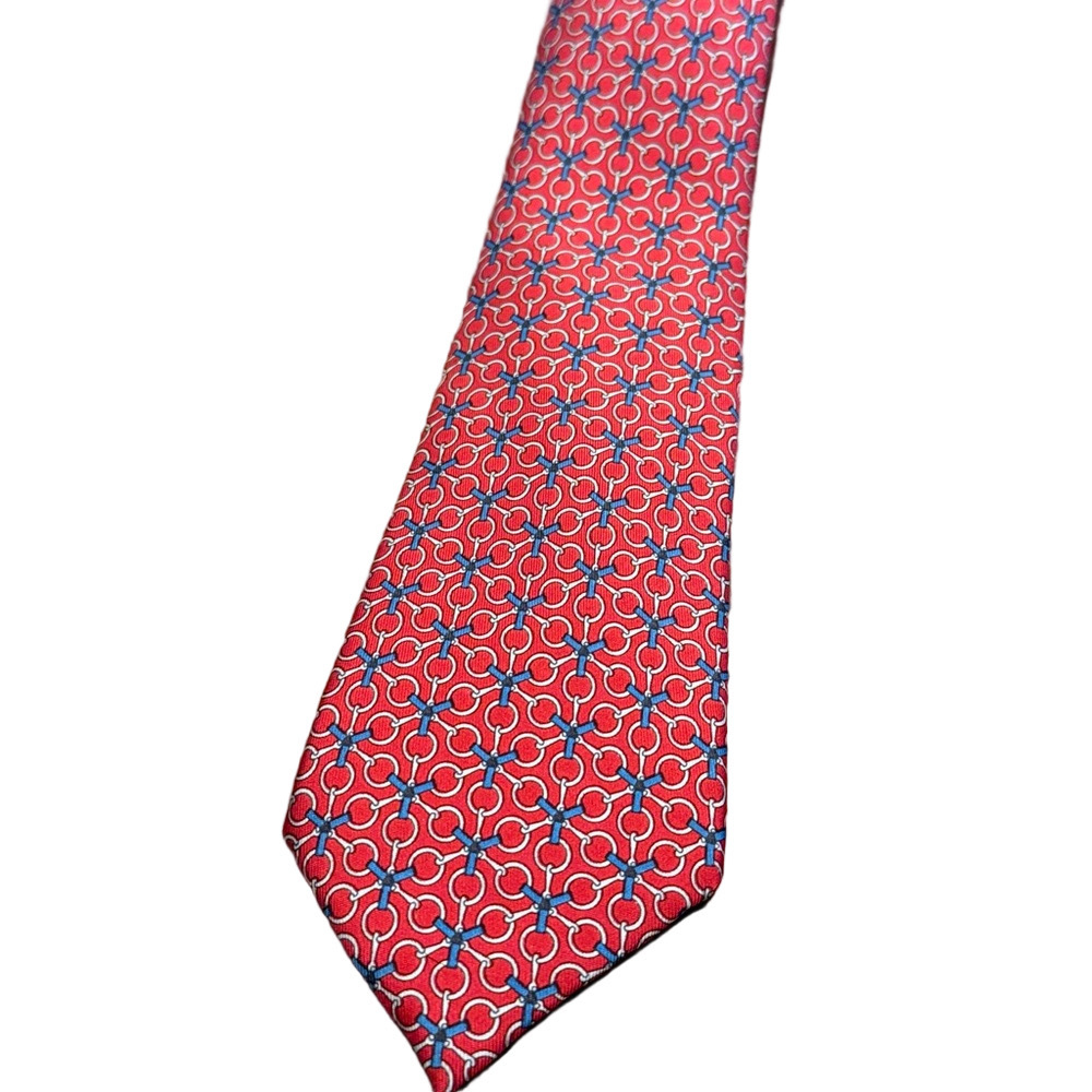 Hermes Vintage 100% Silk Tie with Geometric Link Pattern Made in France 7084 OA